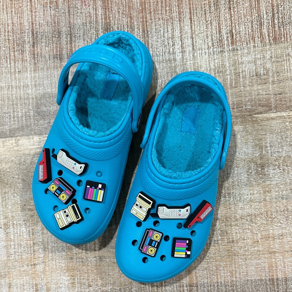 Kids Vibrant Blue Slippers with Fun Charms